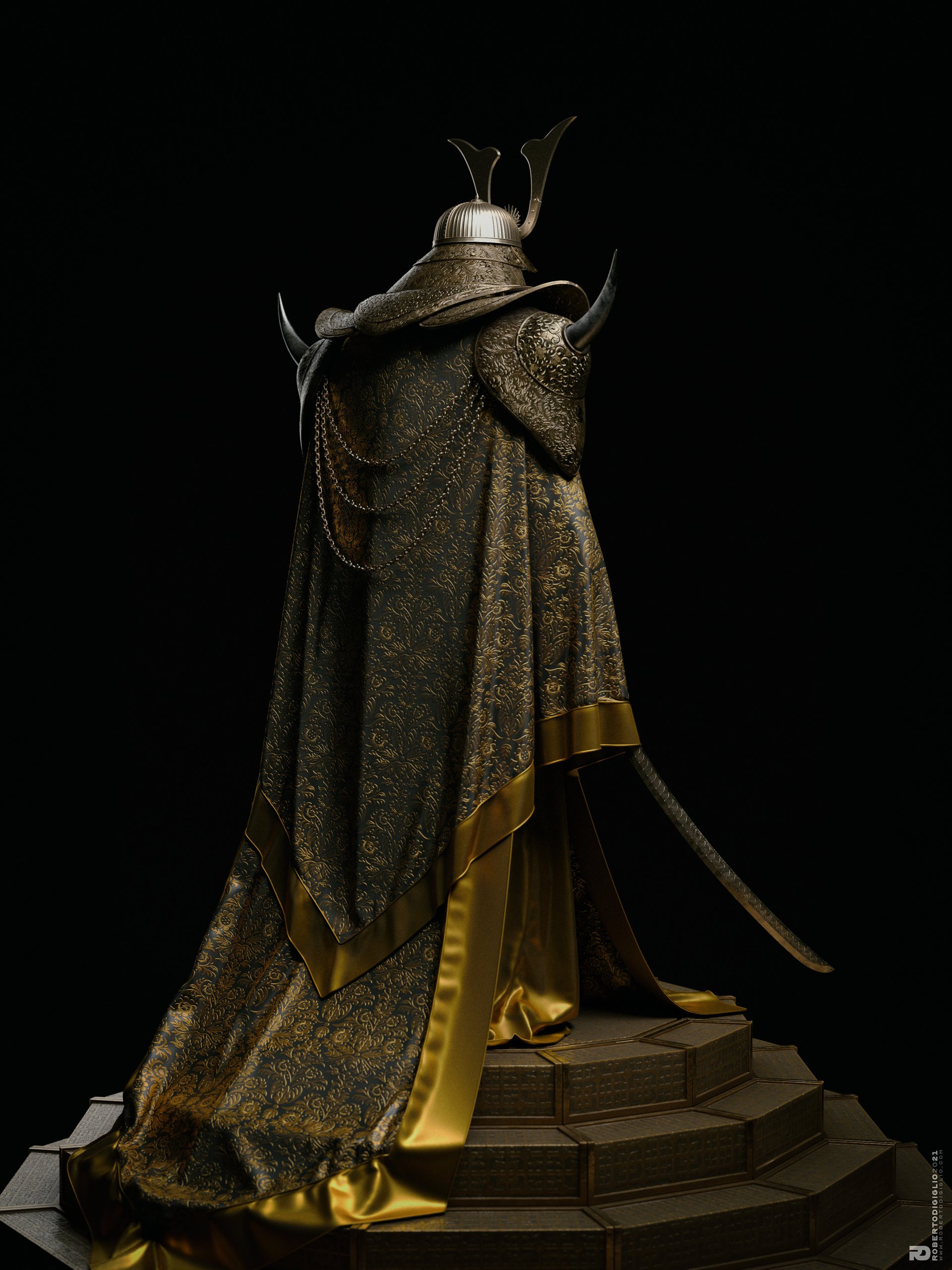 Golden Demon — image 4: an armored demon in ornate golden robes, character design by Roberto Digiglio