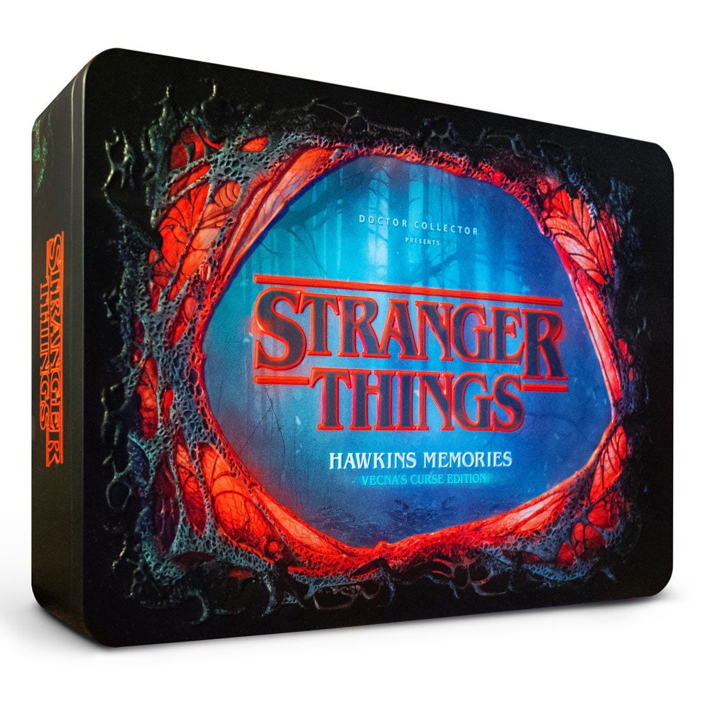 Stranger Things — Hawkins Memories — The metal case: the metal collector’s box of Stranger Things – Hawkins Memories “Vecna’s Curse”, collectible design by Roberto Digiglio