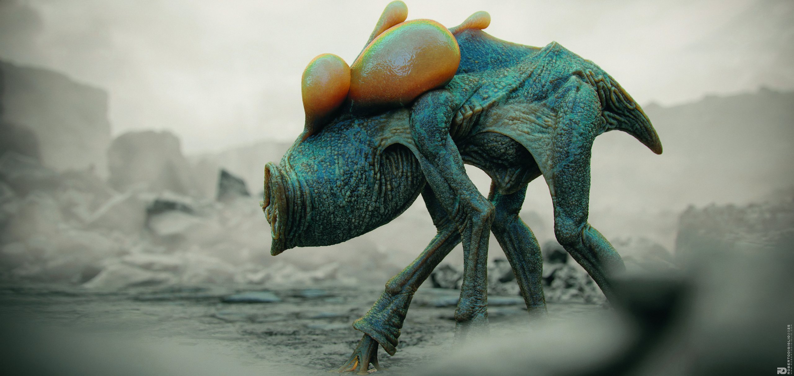 Terragaster Lithovore — a large alien organism adapted to extreme gravity, creature design by Roberto Digiglio